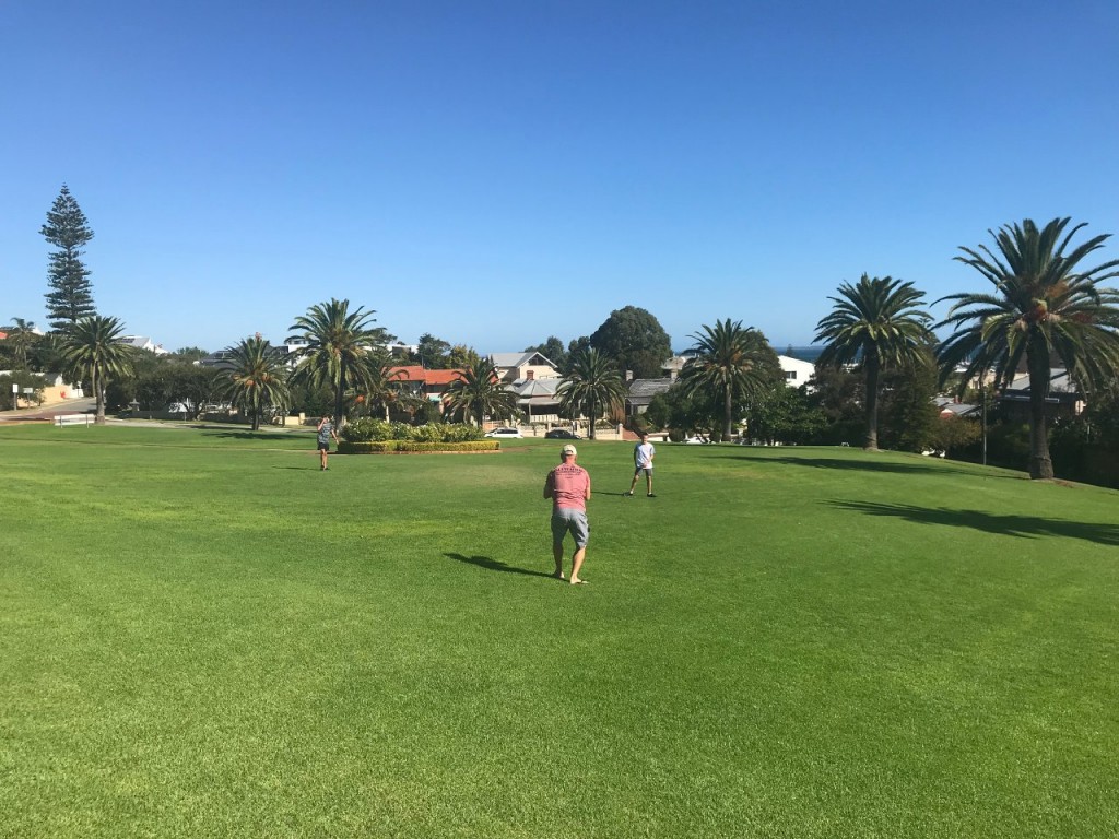 Col, Callum and Owen kicking the footy at the War Memorial Fremantle WA